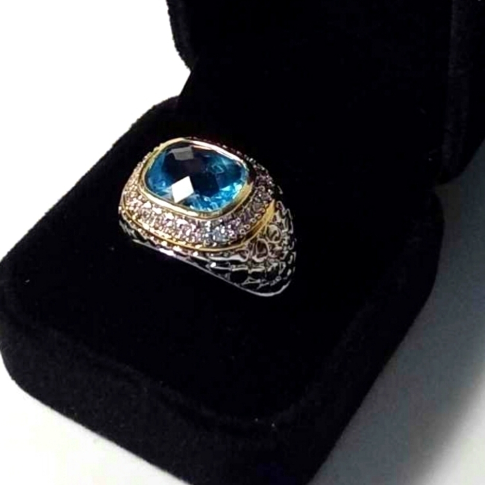 Gorgeous silver turquoise stone & cz's ring size 7.25 - Picture 1 of 6
